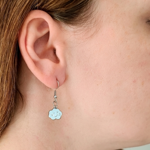 Handcrafted Happy Cloud Enamel Earrings - Picture 1 of 4